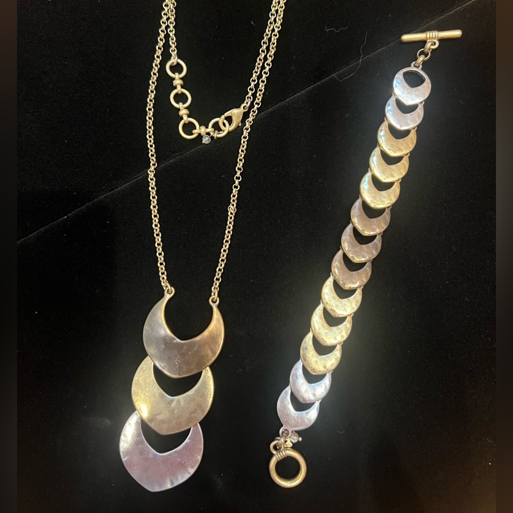 Lucky Brand Tri Color Metal Necklace and Bracelet Set